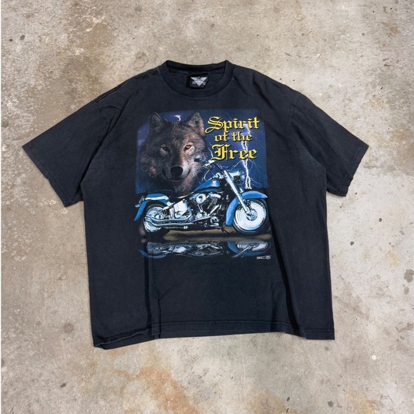American Biker Other - Vintage American‎ Biker Wolf Motorcycle T Shirt 3XL Black Spirit of the Free